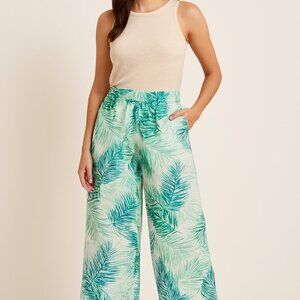 Tahari Linen Wide Leg Pants – Palm Leaf Print, Size Large, 100% Linen Lagenlook